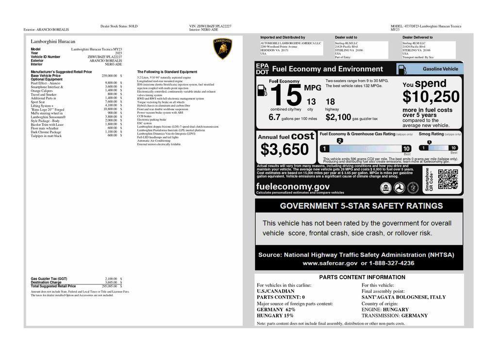 used 2023 Lamborghini Huracan Tecnica car, priced at $317,991