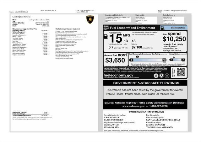 used 2023 Lamborghini Huracan Tecnica car, priced at $319,991