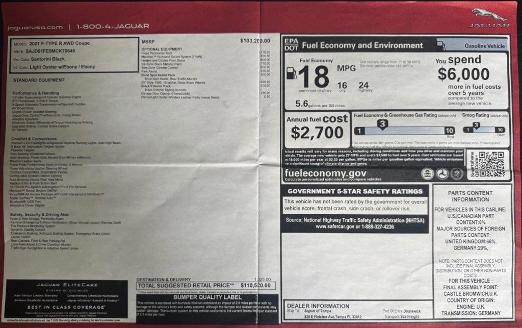 used 2021 Jaguar F-TYPE car, priced at $59,991