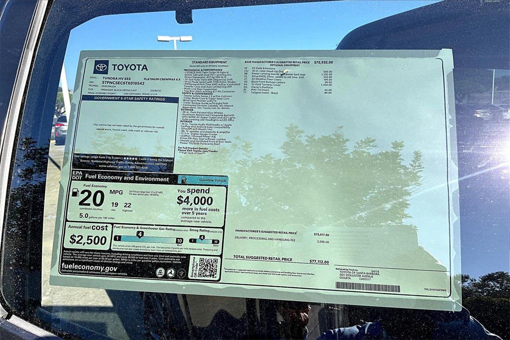 new 2026 Toyota Tundra Hybrid car, priced at $77,112