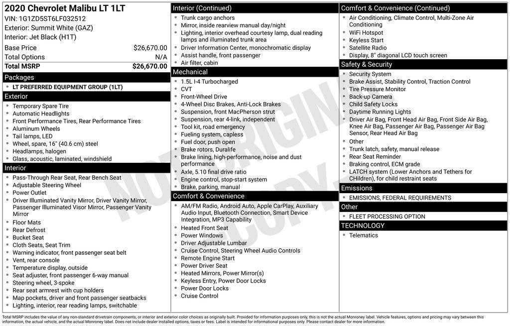 used 2020 Chevrolet Malibu car, priced at $11,499