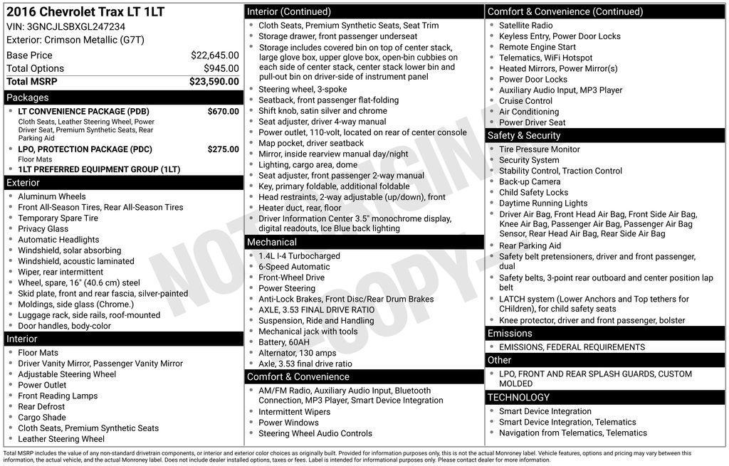 used 2016 Chevrolet Trax car, priced at $11,299