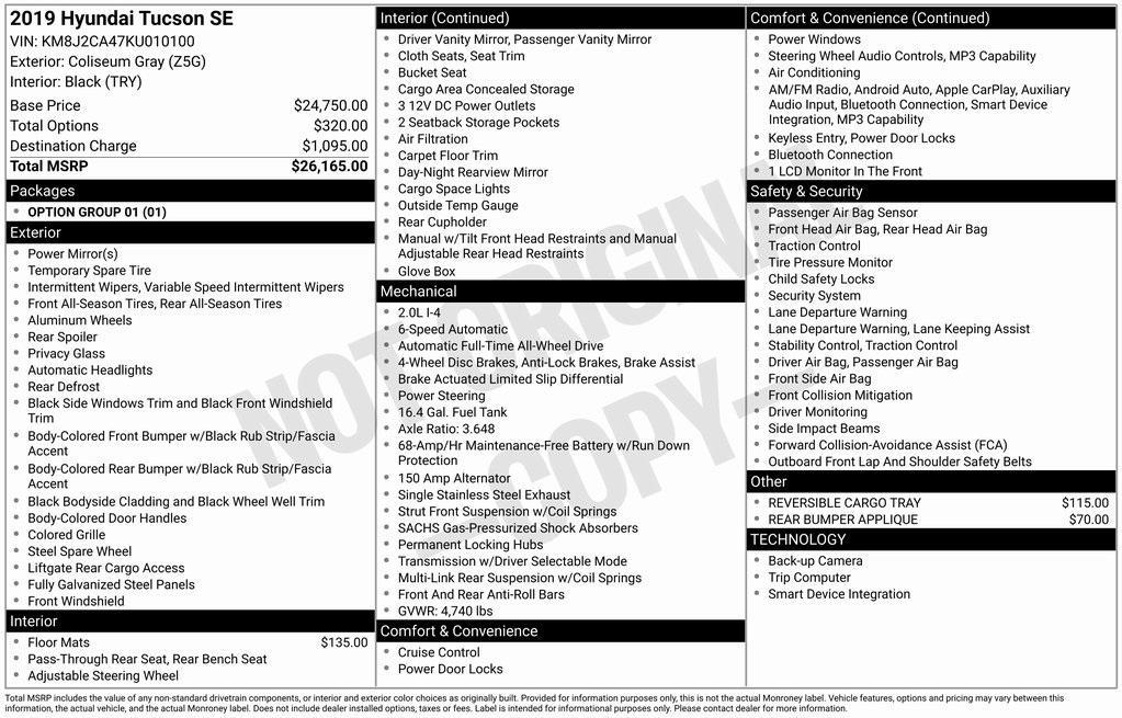 used 2019 Hyundai Tucson car, priced at $15,795