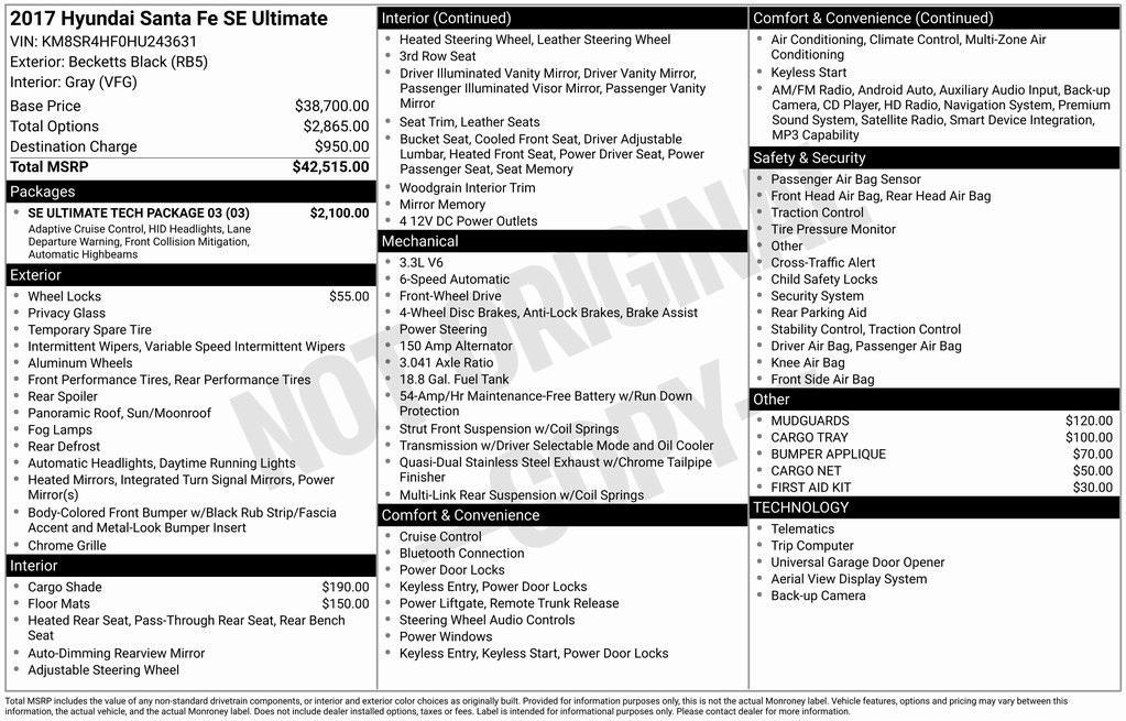 used 2017 Hyundai Santa Fe car, priced at $17,999