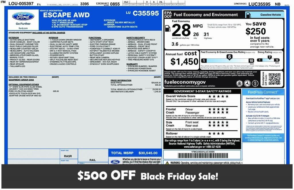 used 2020 Ford Escape car, priced at $17,895