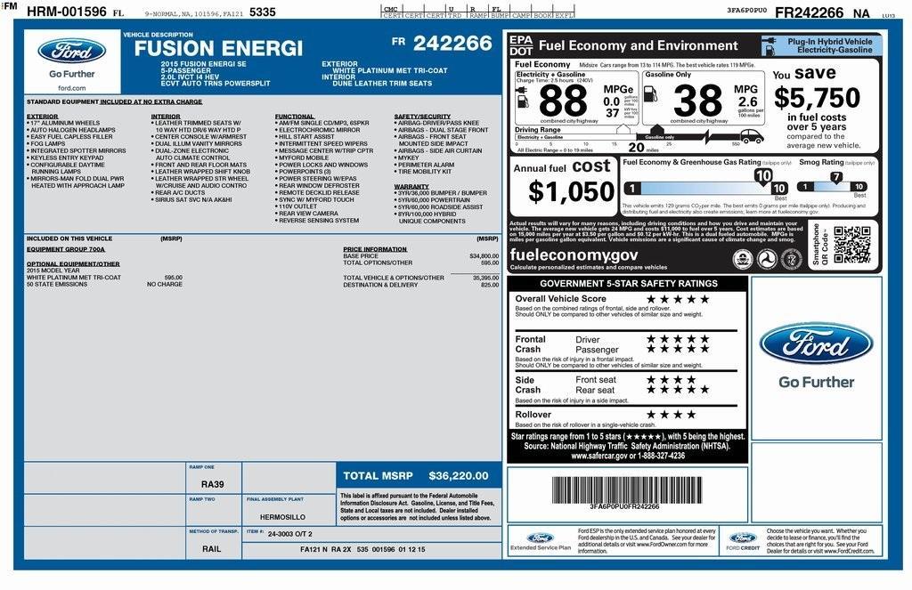 used 2015 Ford Fusion Energi car, priced at $13,938