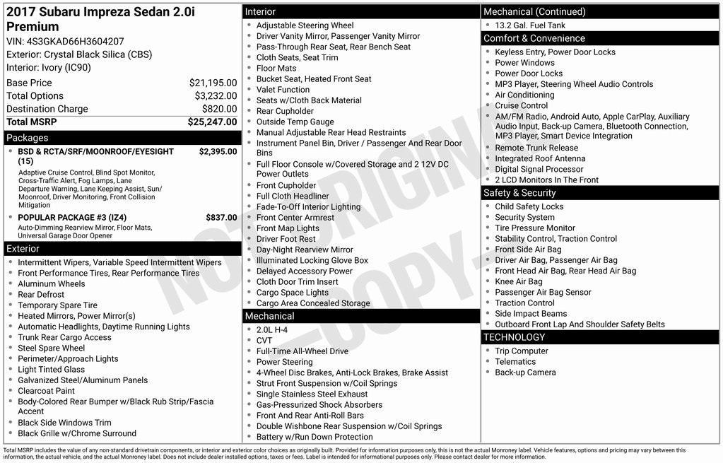 used 2017 Subaru Impreza car, priced at $13,826