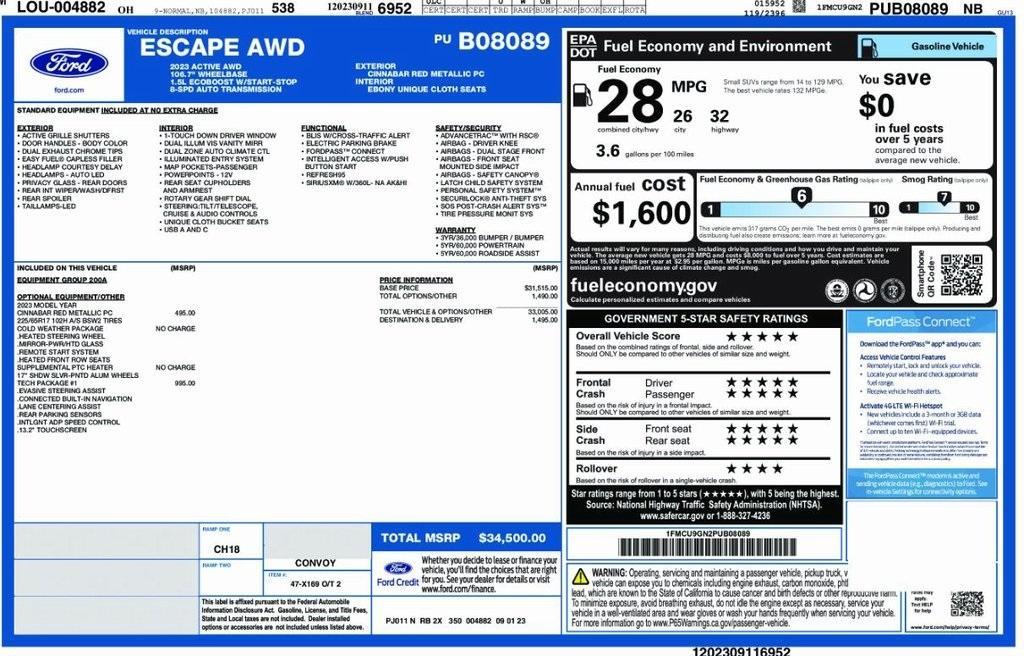 used 2023 Ford Escape car, priced at $21,742