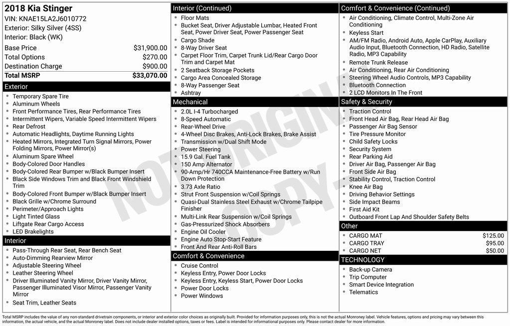 used 2018 Kia Stinger car, priced at $18,995