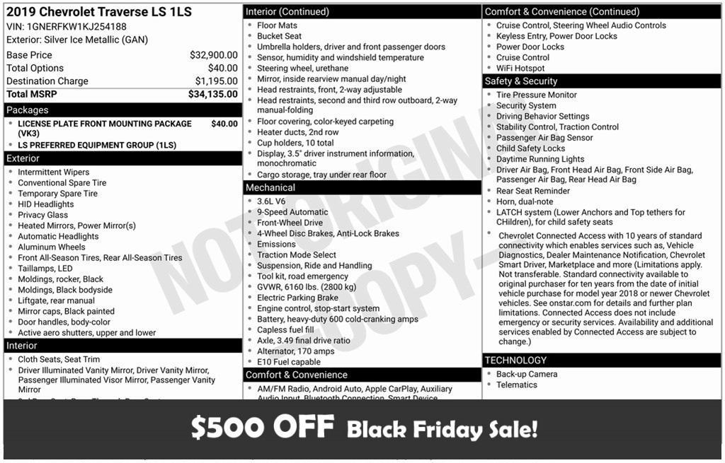 used 2019 Chevrolet Traverse car, priced at $17,495