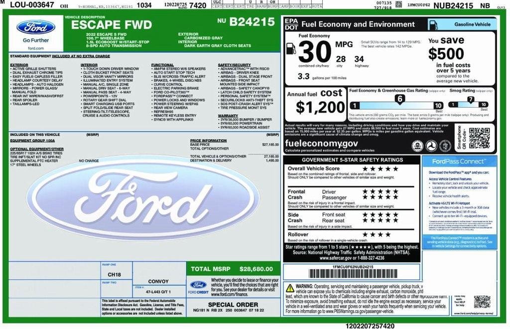 used 2022 Ford Escape car, priced at $19,995