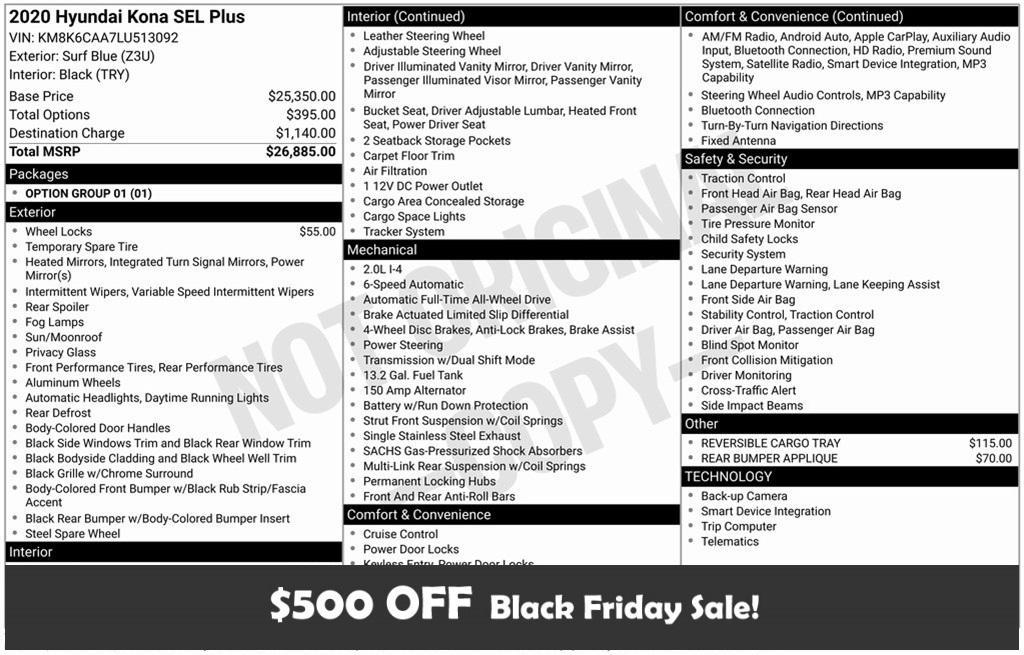 used 2020 Hyundai Kona car, priced at $13,999