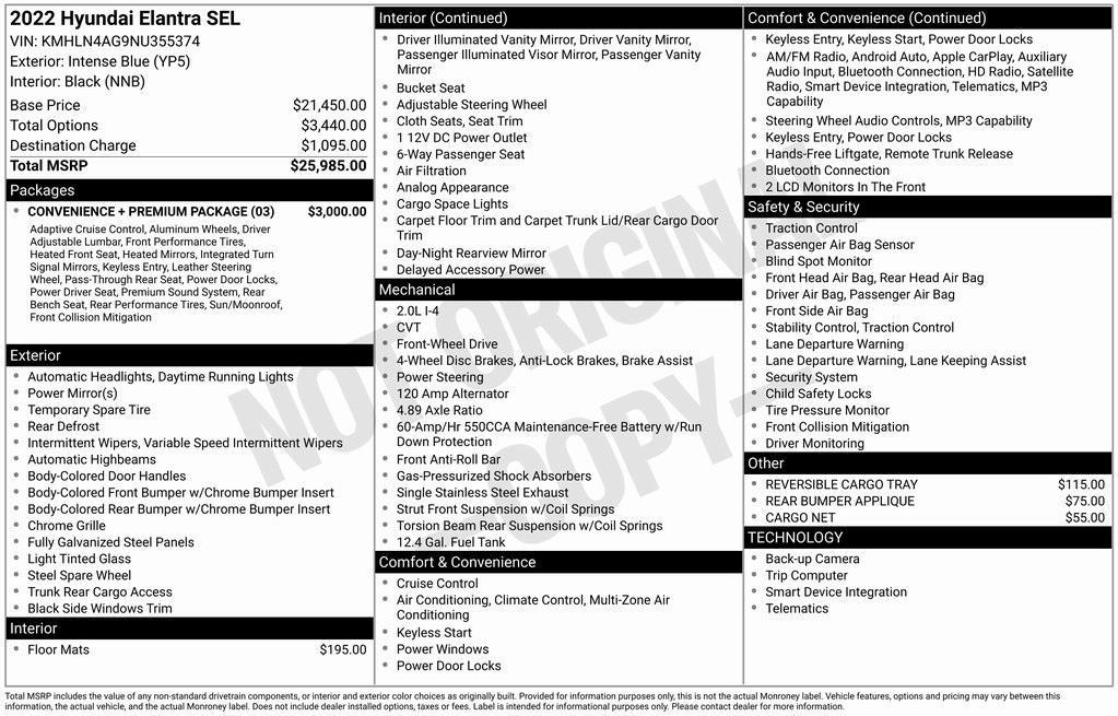 used 2022 Hyundai Elantra car, priced at $18,995