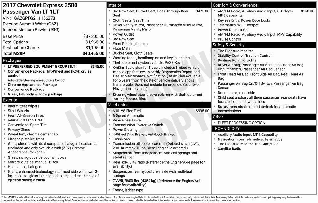 used 2017 Chevrolet Express 3500 car, priced at $26,999