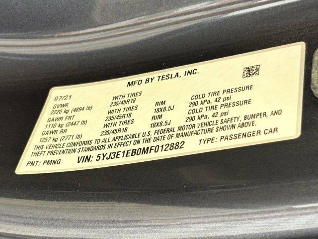 used 2021 Tesla Model 3 car, priced at $24,496