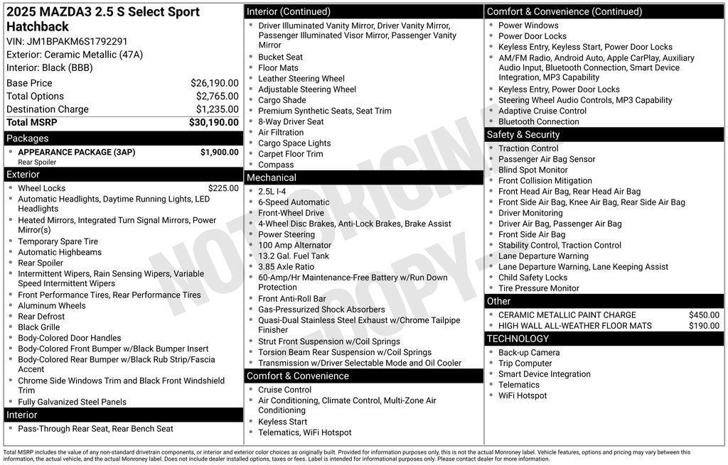 new 2025 Mazda Mazda3 car, priced at $27,134