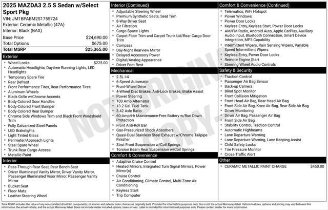 new 2025 Mazda Mazda3 car, priced at $26,099
