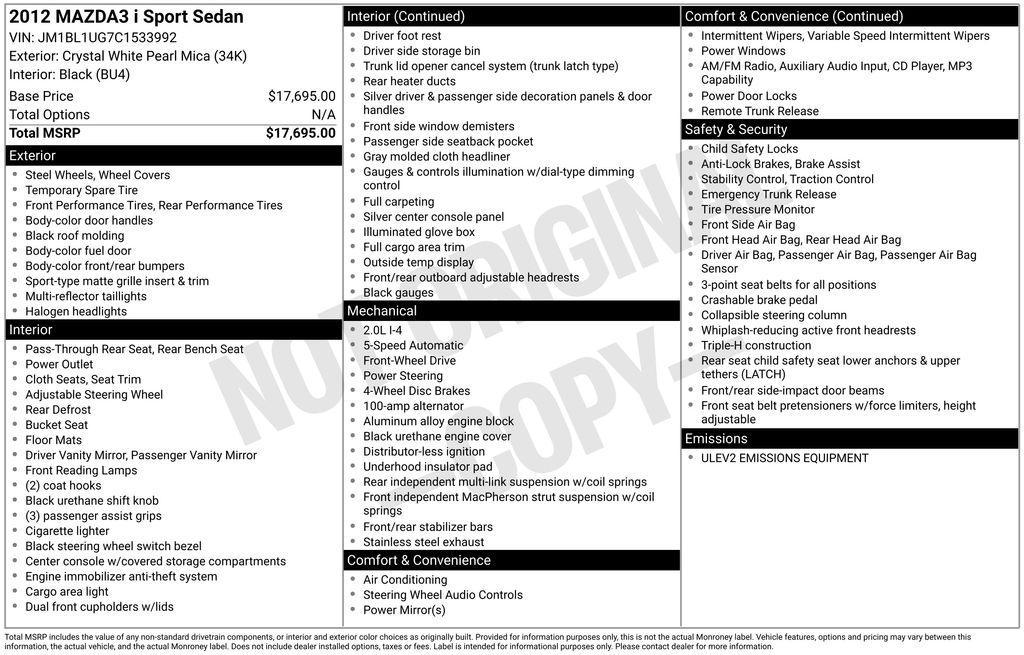 used 2012 Mazda Mazda3 car, priced at $10,000