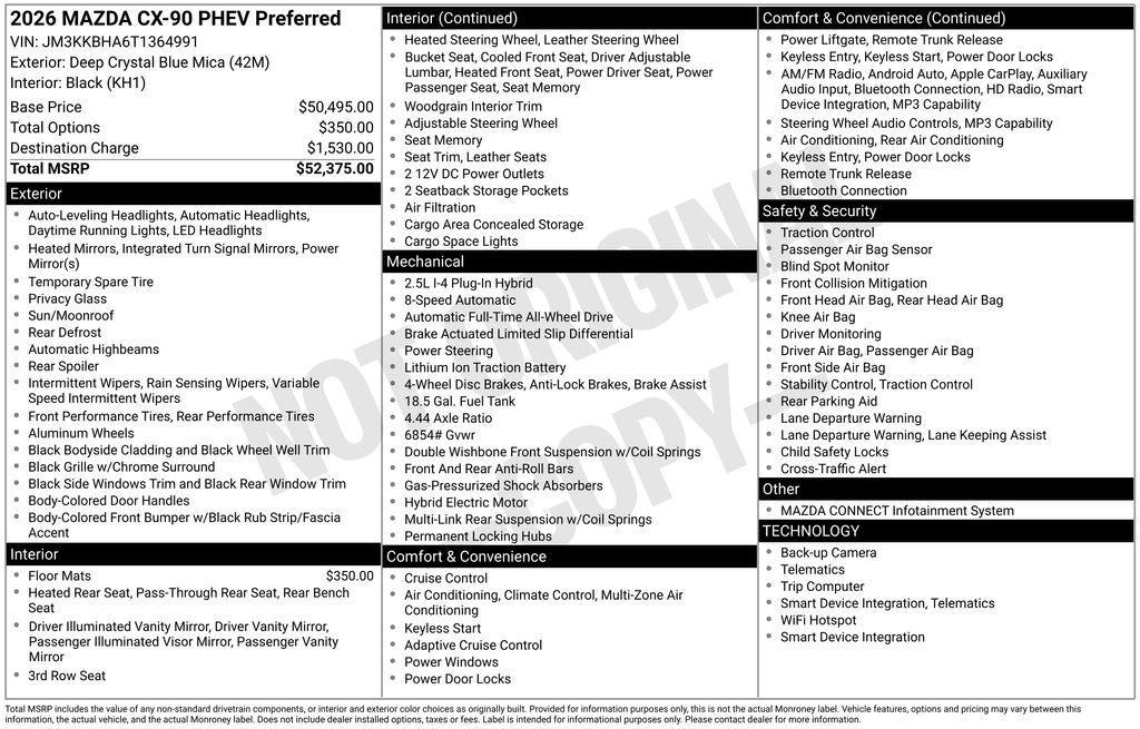 new 2026 Mazda CX-90 PHEV car, priced at $51,493