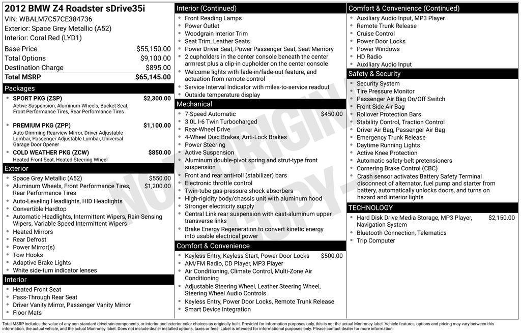 used 2012 BMW Z4 car, priced at $22,254