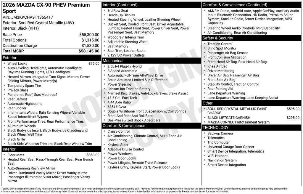 new 2026 Mazda CX-90 PHEV car, priced at $56,761