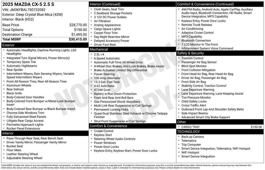 new 2025 Mazda CX-5 car, priced at $29,113