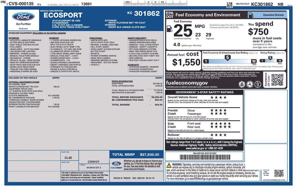 used 2019 Ford EcoSport car, priced at $17,510