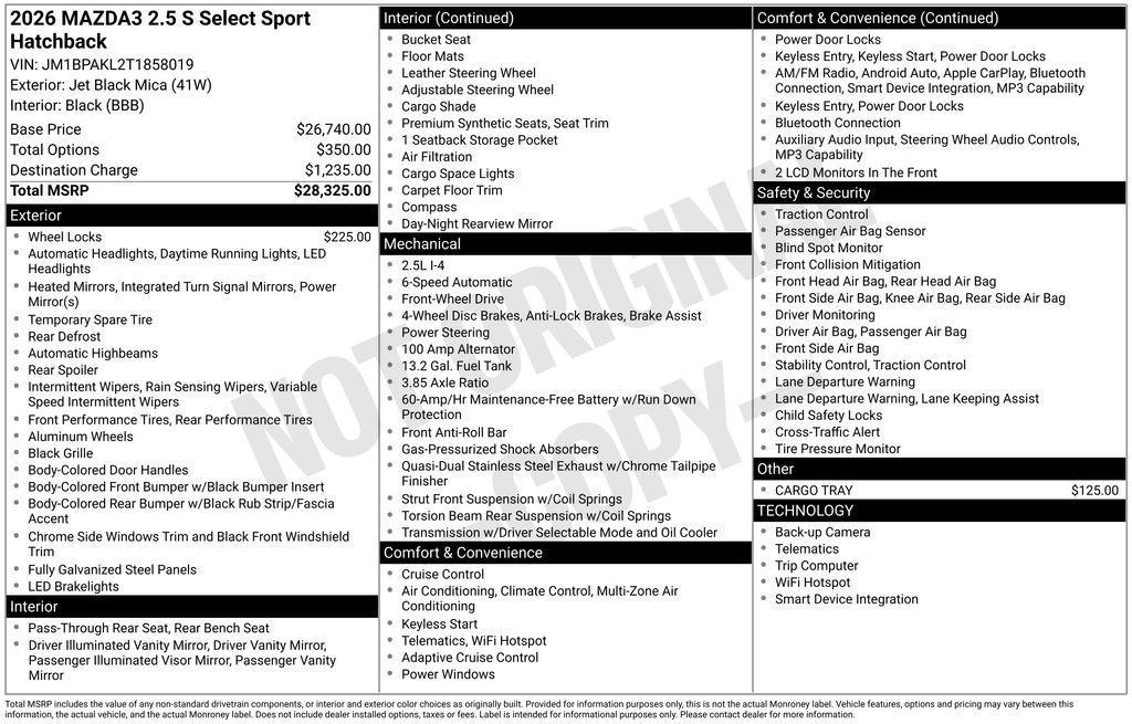 new 2026 Mazda Mazda3 car, priced at $26,825