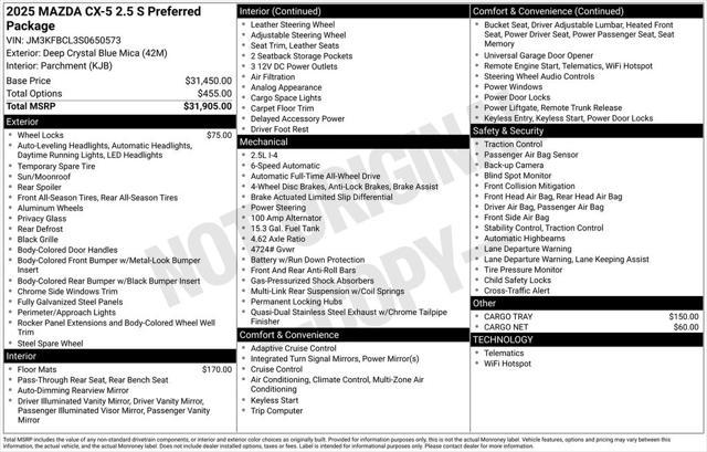 new 2025 Mazda CX-5 car, priced at $32,693