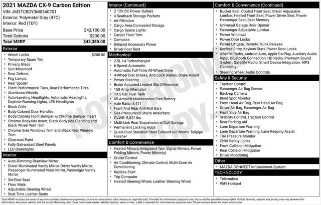 used 2021 Mazda CX-9 car, priced at $27,500