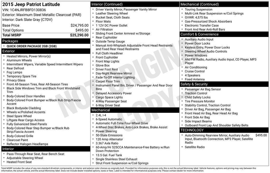 used 2015 Jeep Patriot car, priced at $12,678