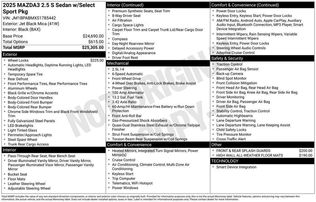 new 2025 Mazda Mazda3 car, priced at $26,068