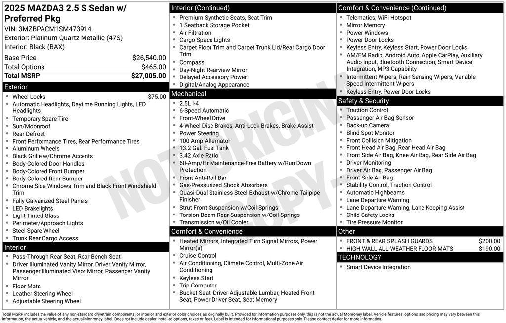new 2025 Mazda Mazda3 car, priced at $27,757