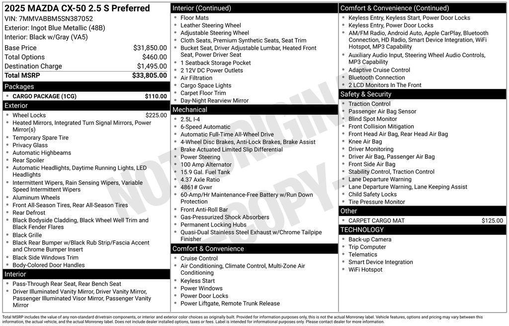 new 2025 Mazda CX-50 car, priced at $32,028