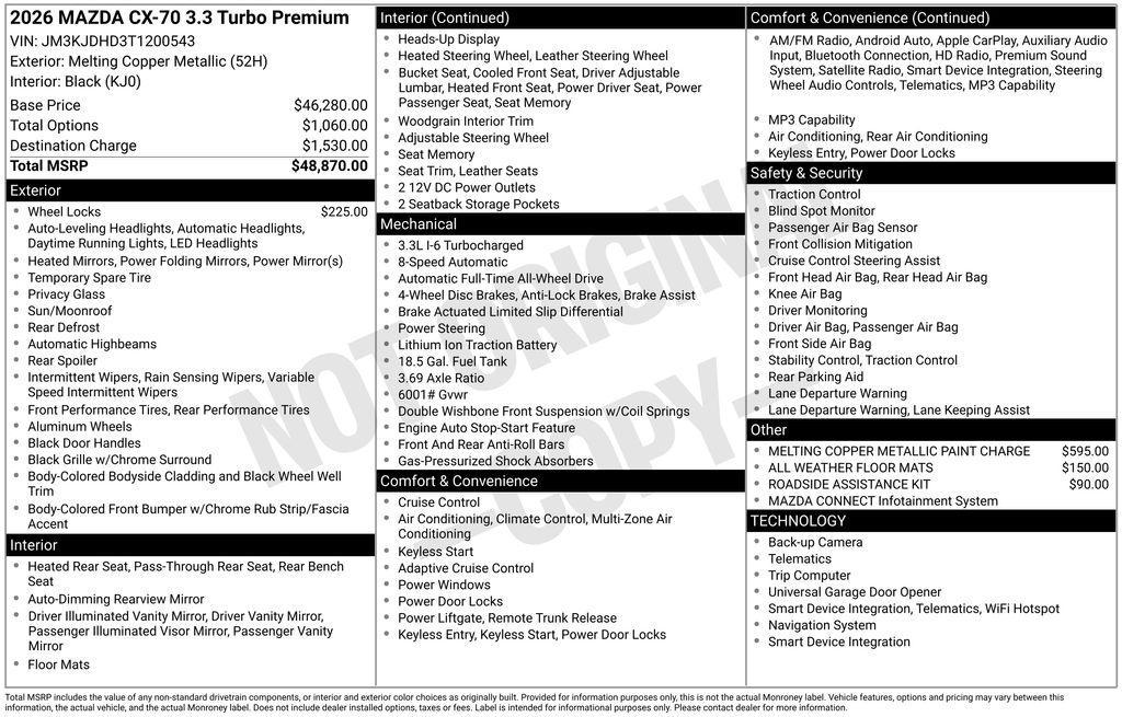 new 2026 Mazda CX-70 car, priced at $47,899