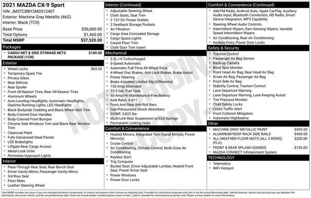 used 2021 Mazda CX-9 car, priced at $24,500