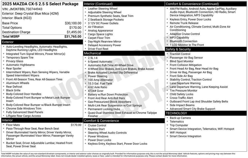 new 2025 Mazda CX-5 car, priced at $30,425