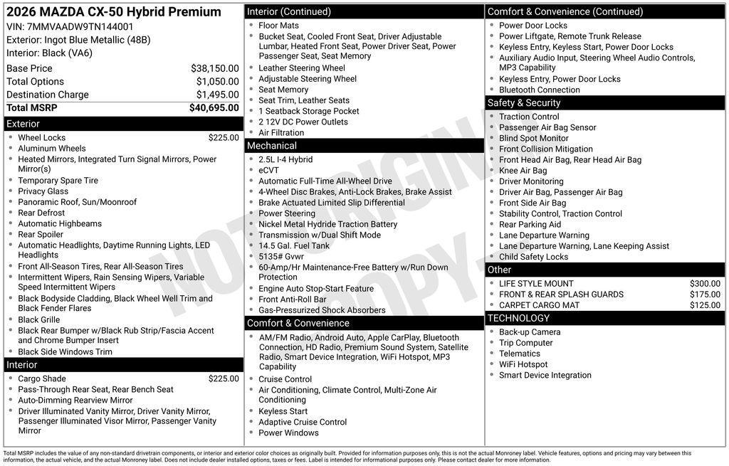 new 2026 Mazda CX-50 Hybrid car, priced at $39,856