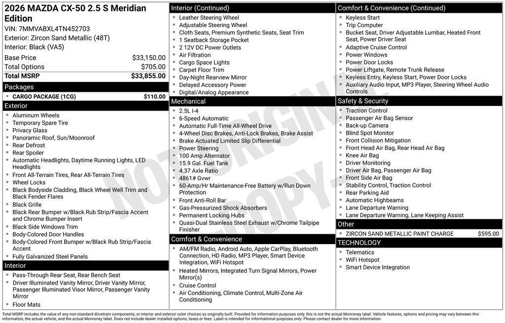 new 2026 Mazda CX-50 car, priced at $35,350