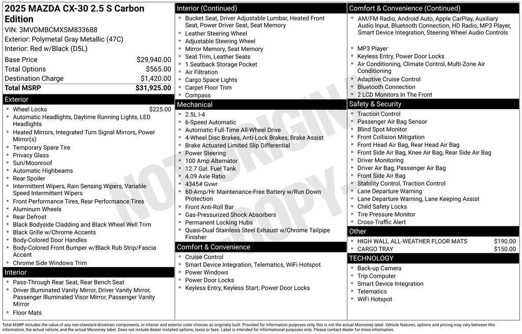 new 2025 Mazda CX-30 car, priced at $30,508