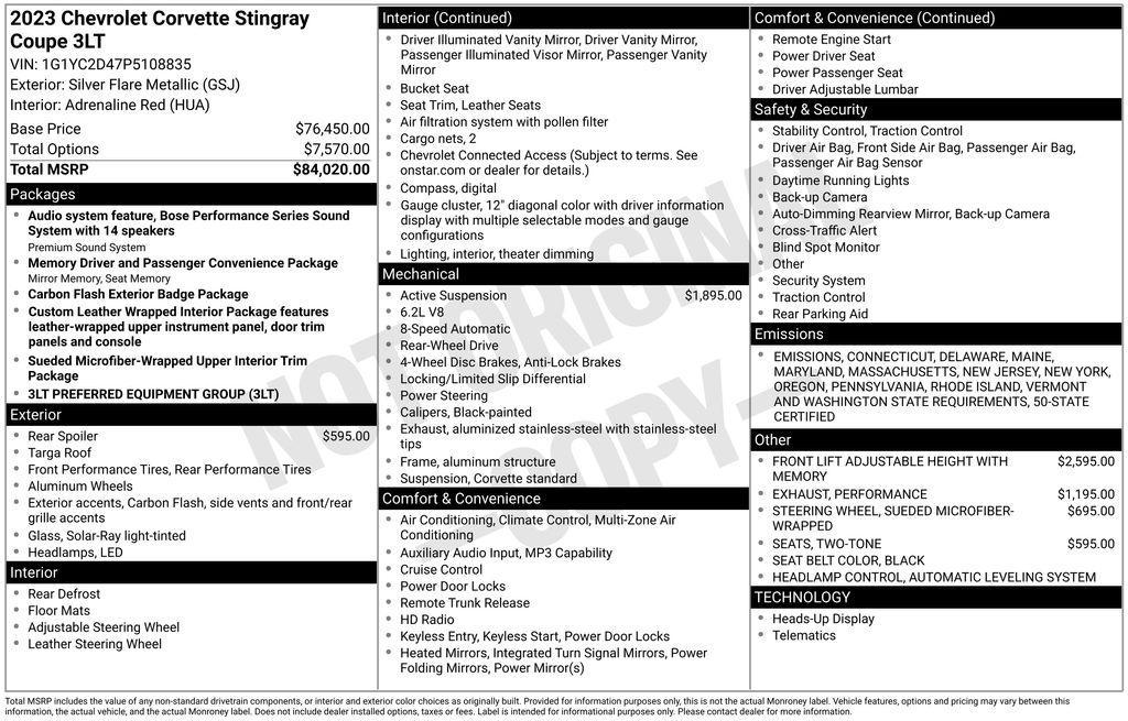 used 2023 Chevrolet Corvette car, priced at $78,447