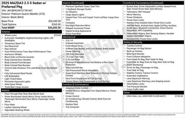 new 2025 Mazda Mazda3 car, priced at $27,547