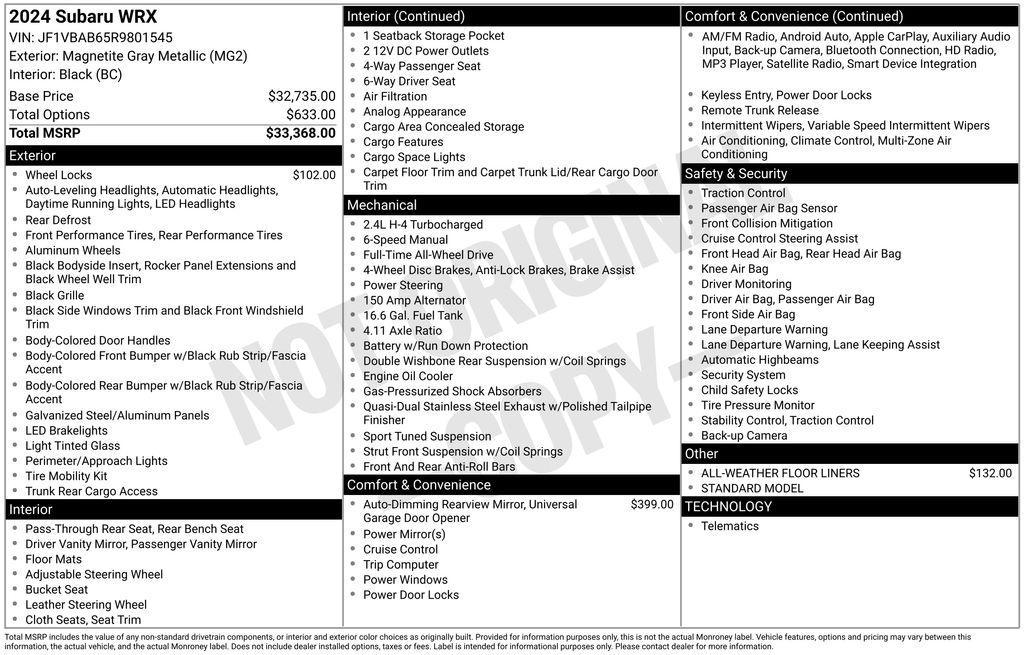 used 2024 Subaru WRX car, priced at $29,500