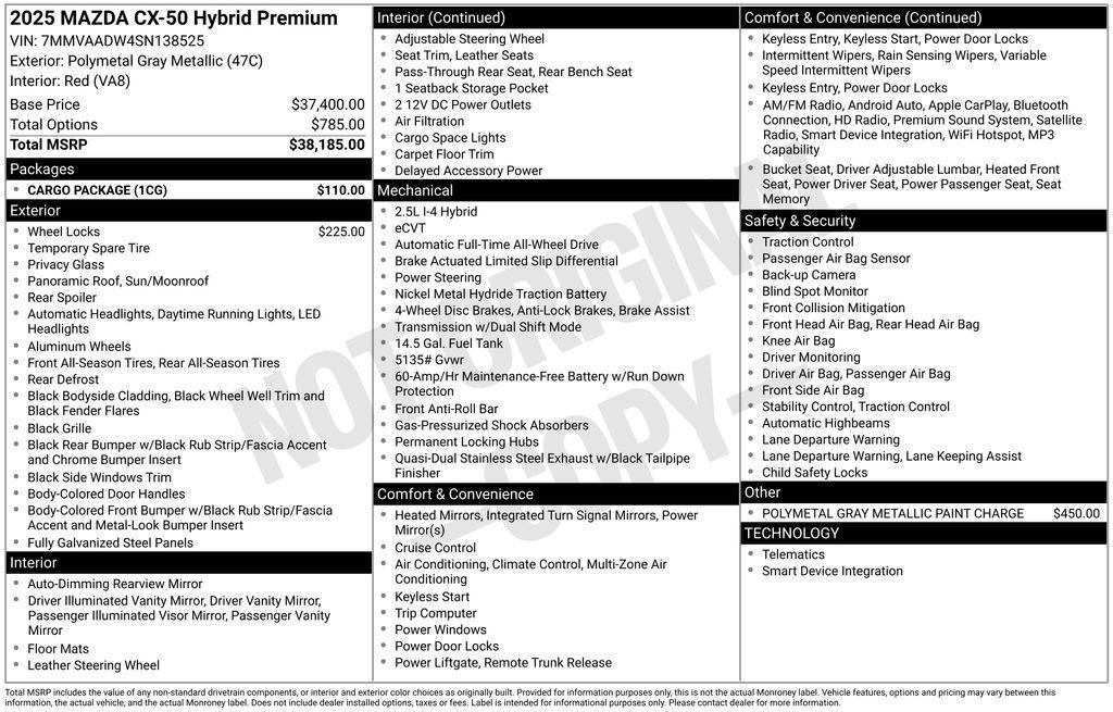 new 2025 Mazda CX-50 Hybrid car, priced at $37,865