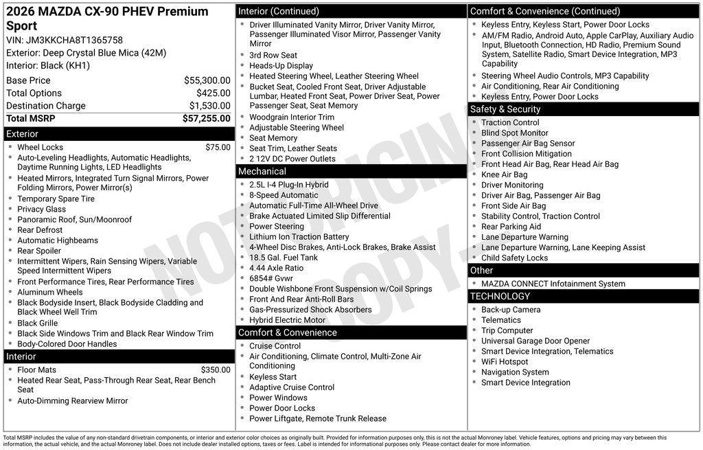 new 2026 Mazda CX-90 PHEV car, priced at $56,237
