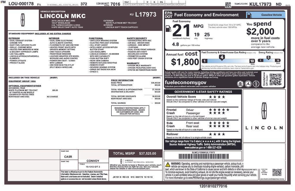 used 2019 Lincoln MKC car, priced at $19,800