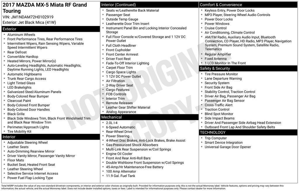 used 2017 Mazda MX-5 Miata RF car, priced at $22,500