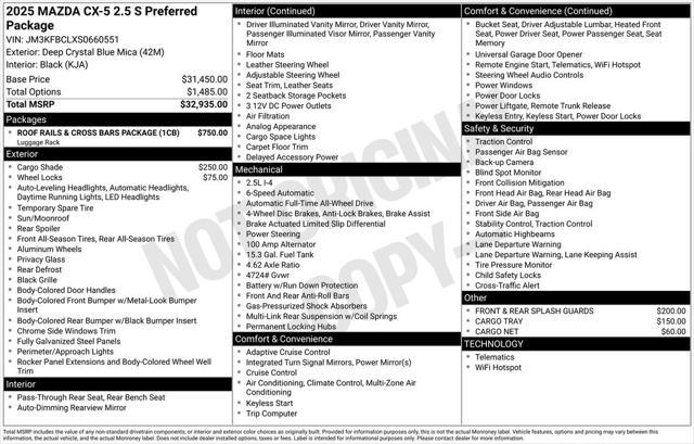 new 2025 Mazda CX-5 car, priced at $33,517