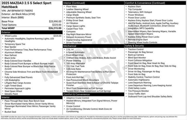 new 2025 Mazda Mazda3 car, priced at $26,979