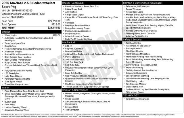 new 2025 Mazda Mazda3 car, priced at $25,907